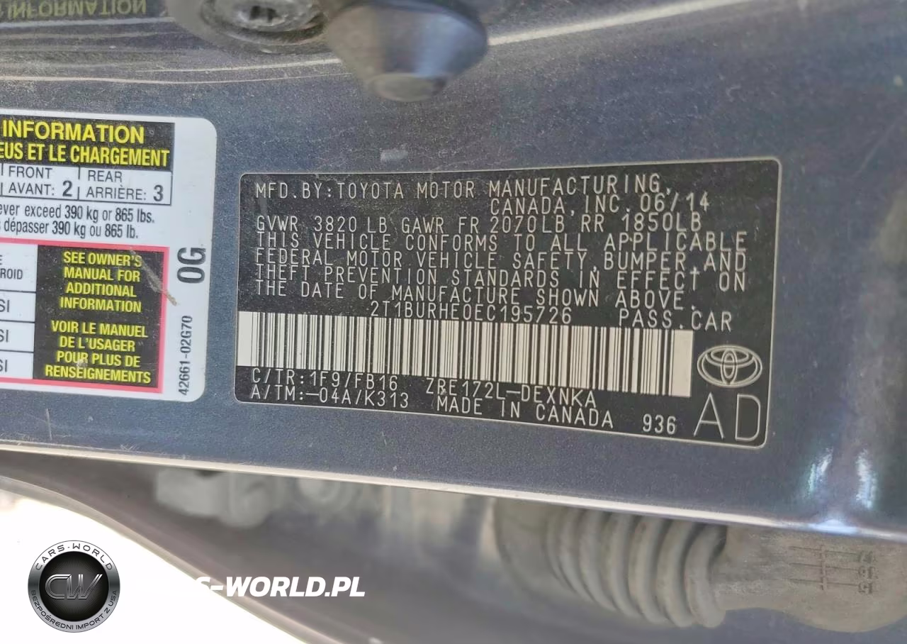 2014 Toyota Corolla Le VIN:2T1BURHE0EC195726 - 12