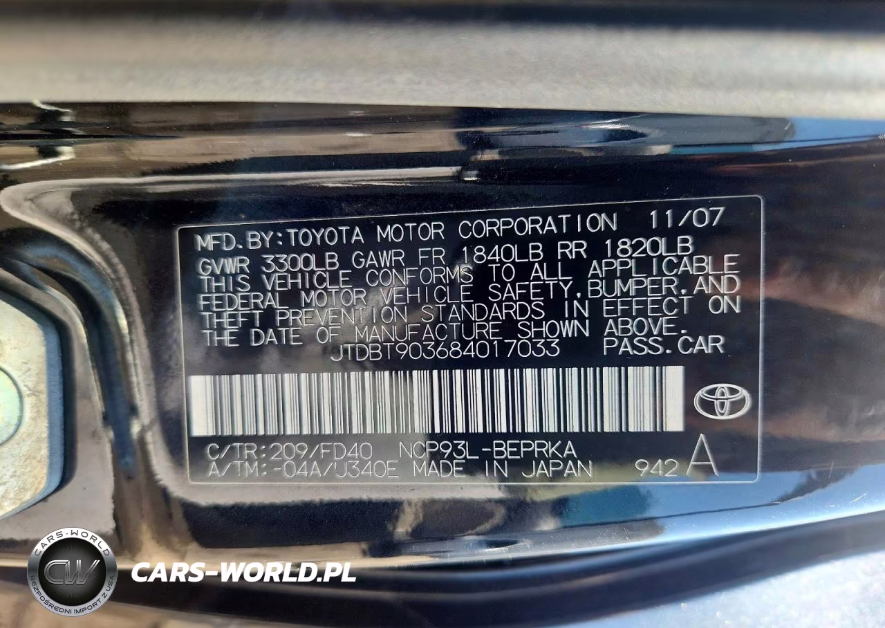 2008 Toyota Yaris Base VIN:JTDBT903684017033 - 12