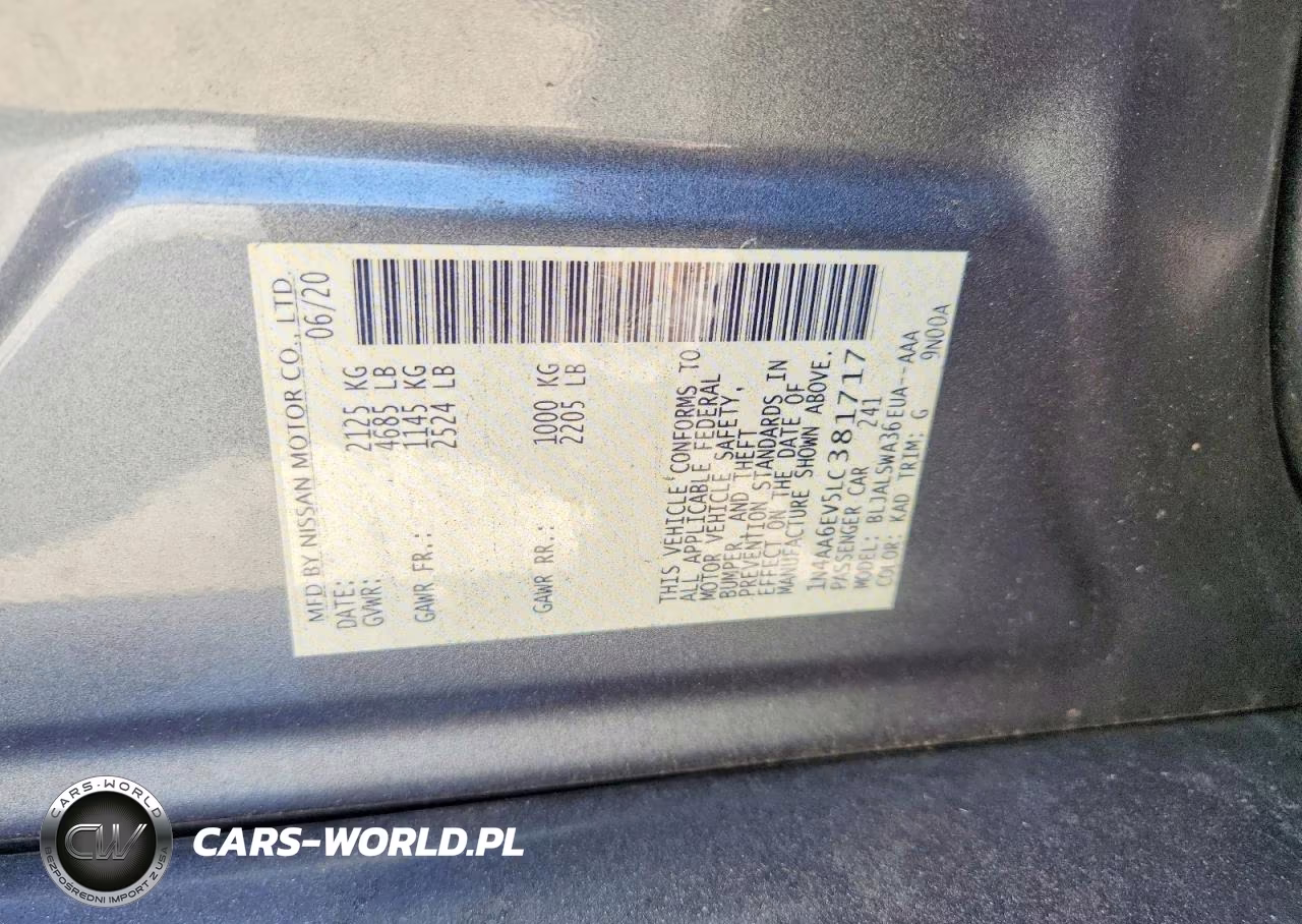 2020 Nissan Maxima Sr VIN:1N4AA6EV5LC381717 - 12