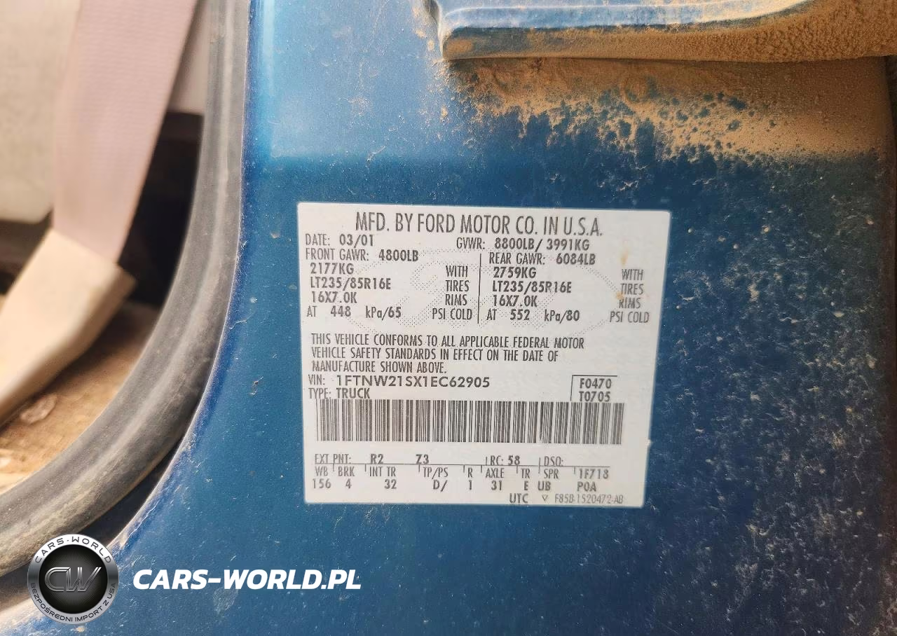 2001 Ford F250 Super Duty VIN:1FTNW21SX1EC62905 - 12