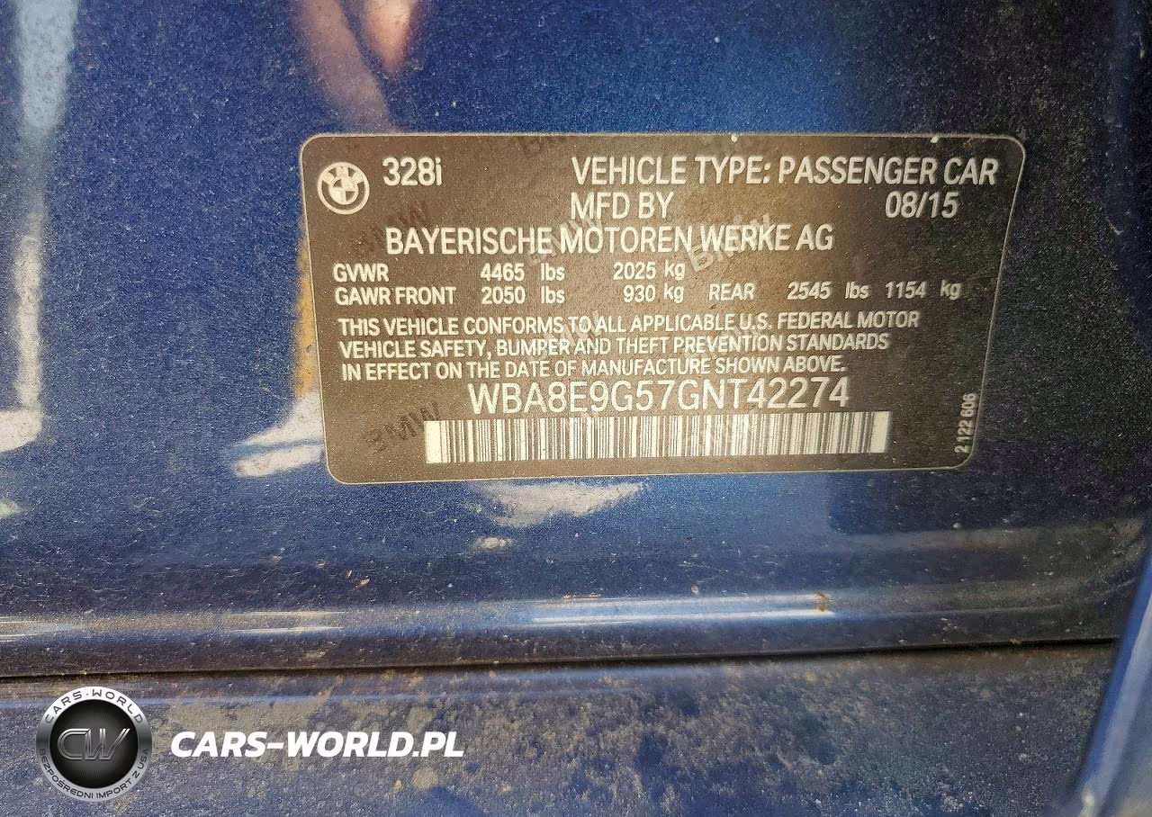 2016 BMW 328 I Sulev VIN:WBA8E9G57GNT42274 - 12