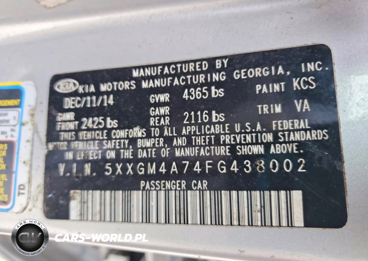 2015 Kia Optima Lx VIN:5XXGM4A74FG438002 - 12