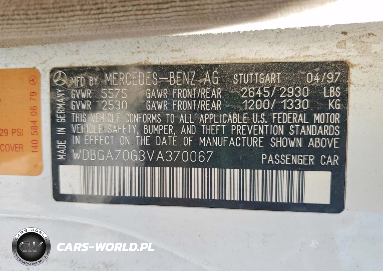 1997 Mercedes-Benz S 500 VIN:WDBGA70G3VA370067 - 12