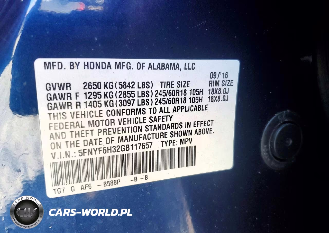 2016 Honda Pilot Ex VIN:5FNYF6H32GB117657 - 13