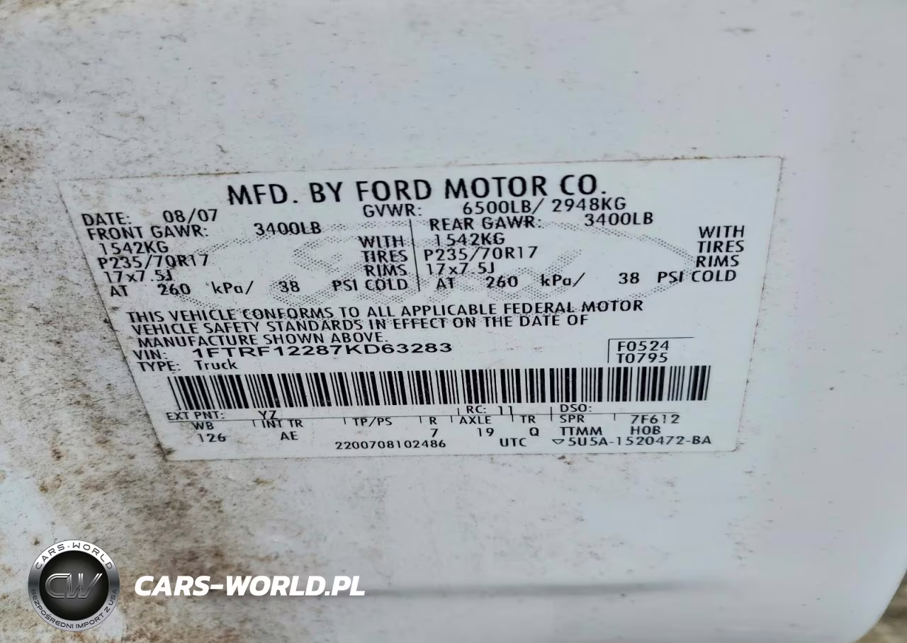 2007 Ford F150 VIN:1FTRF12287KD63283 - 12
