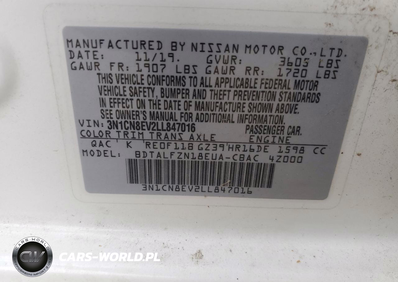 2020 Nissan Versa Sv VIN:3N1CN8EV2LL847016 - 12