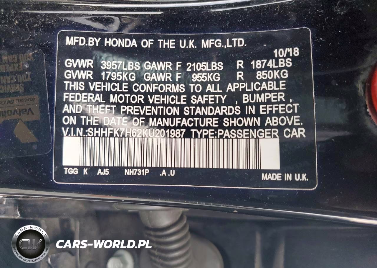 2019 Honda Civic Ex VIN:SHHFK7H62KU201987 - 12