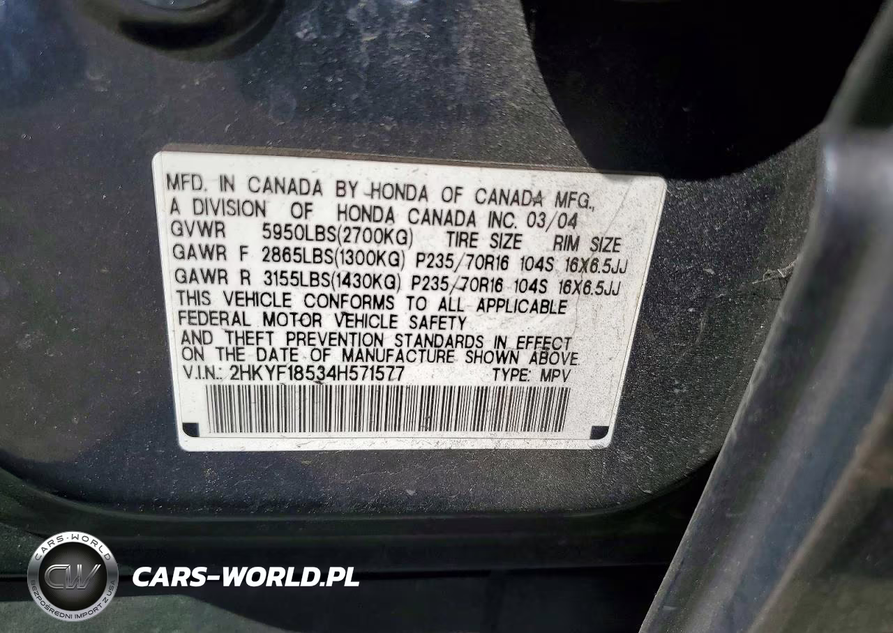 2004 Honda Pilot Exl VIN:2HKYF18534H571577 - 13