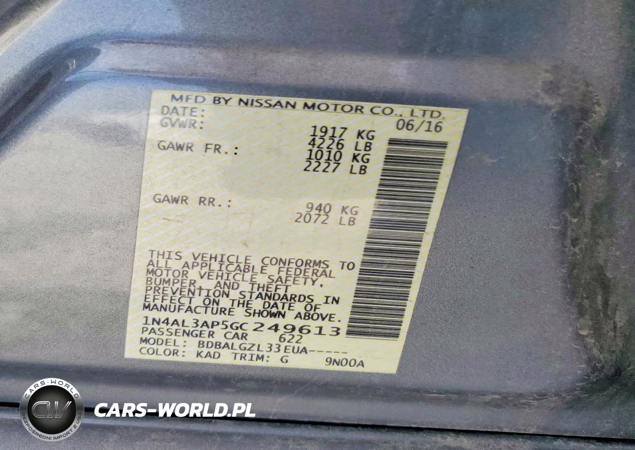 2016 Nissan Altima 2.5 S VIN:1N4AL3AP5GC249613 - 12