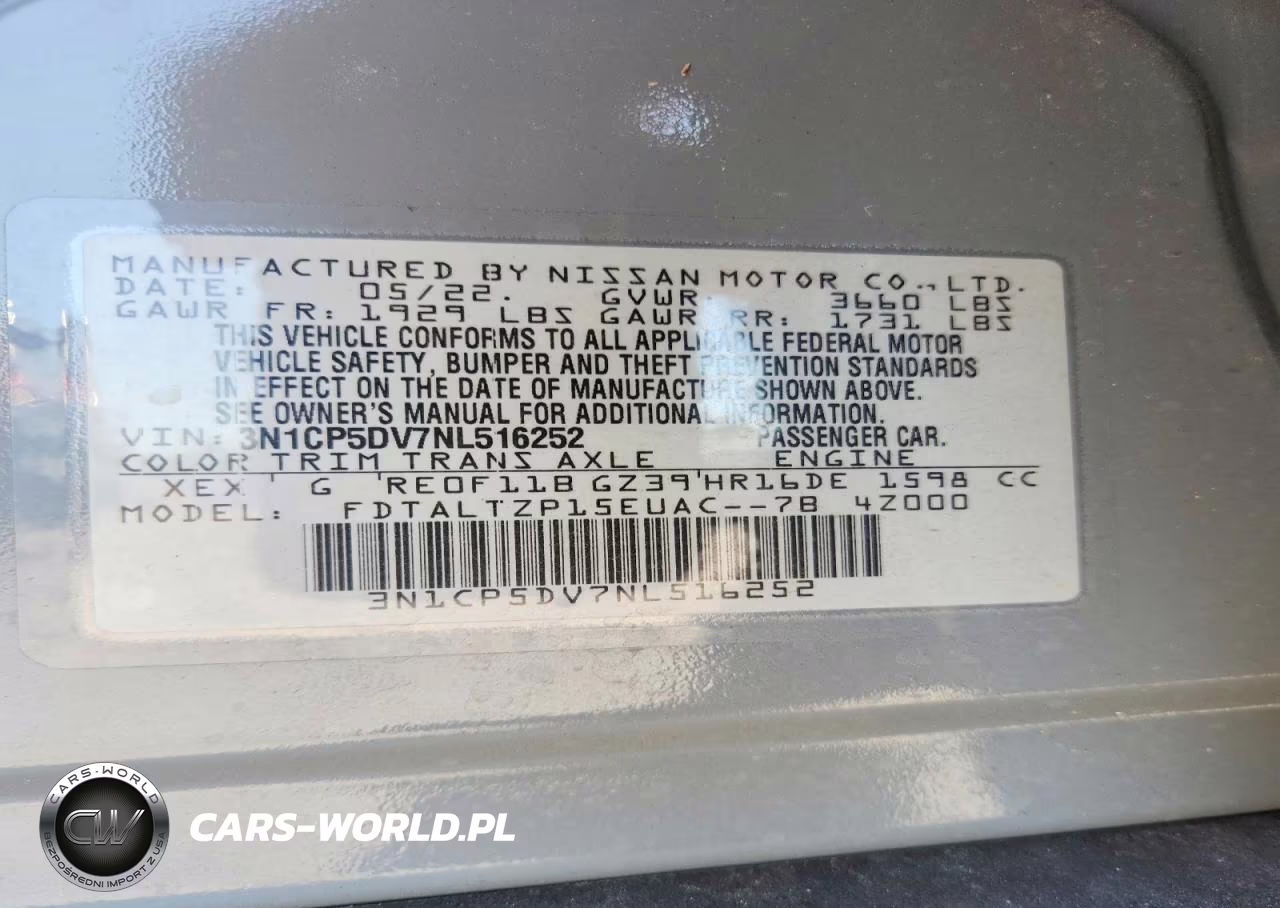 2022 Nissan Kicks Sr VIN:3N1CP5DV7NL516252 - 12