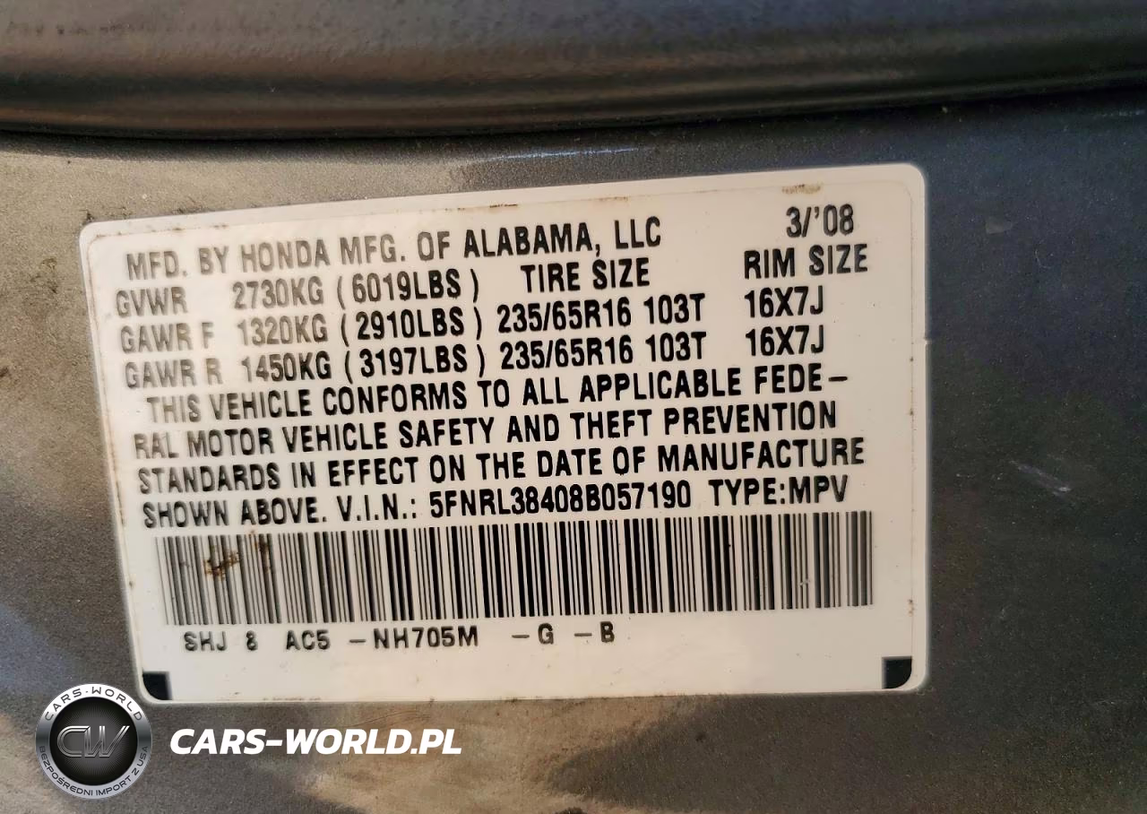 2008 Honda Odyssey Ex VIN:5FNRL38408B057190 - 13
