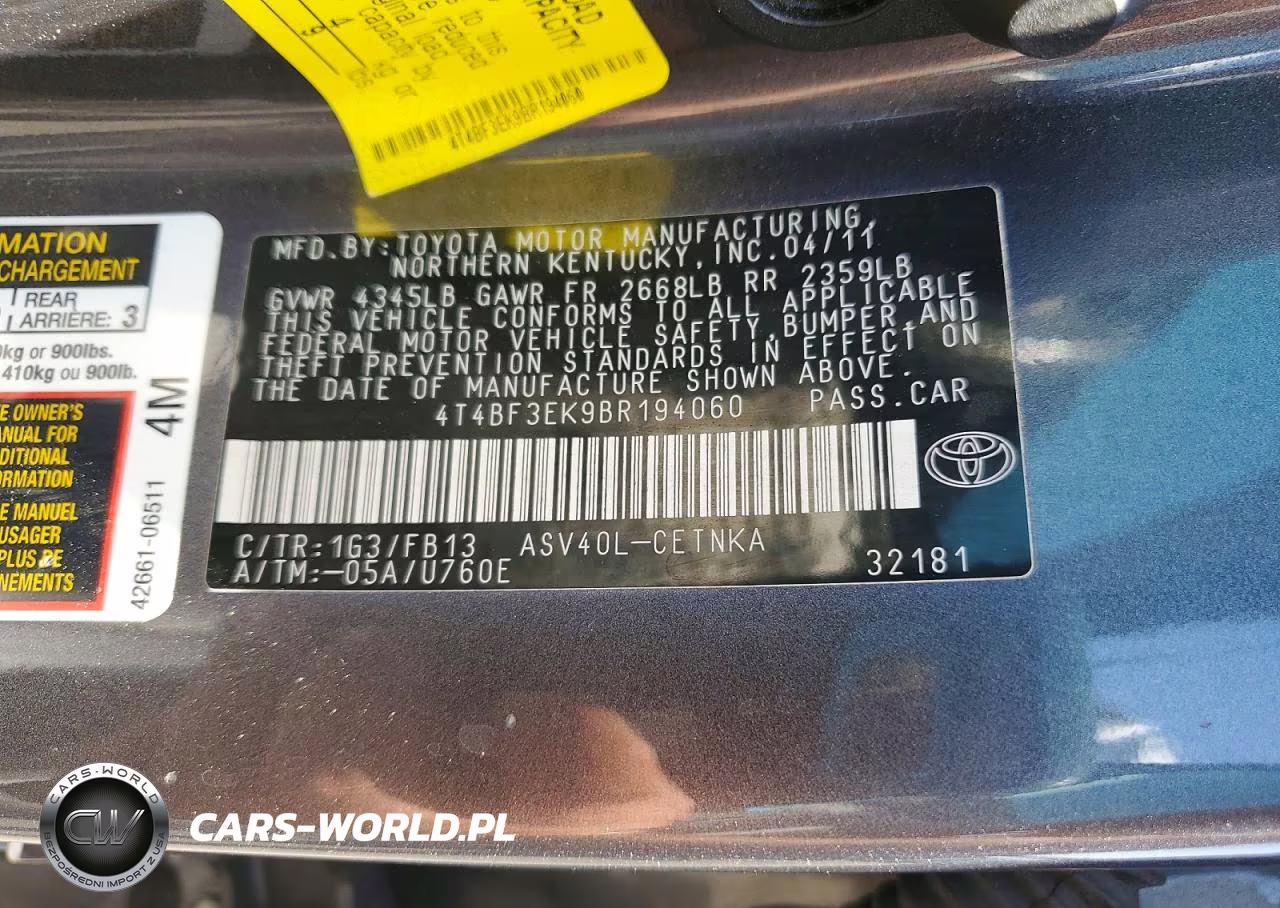 2011 Toyota Camry Le VIN:4T4BF3EK9BR194060 - 12
