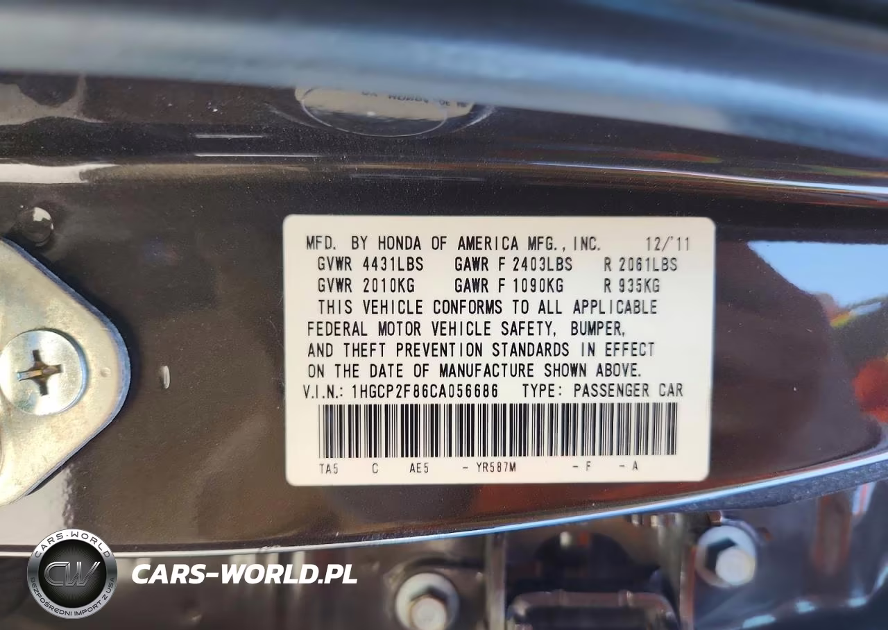 2012 Honda Accord Exl VIN:1HGCP2F86CA056686 - 12