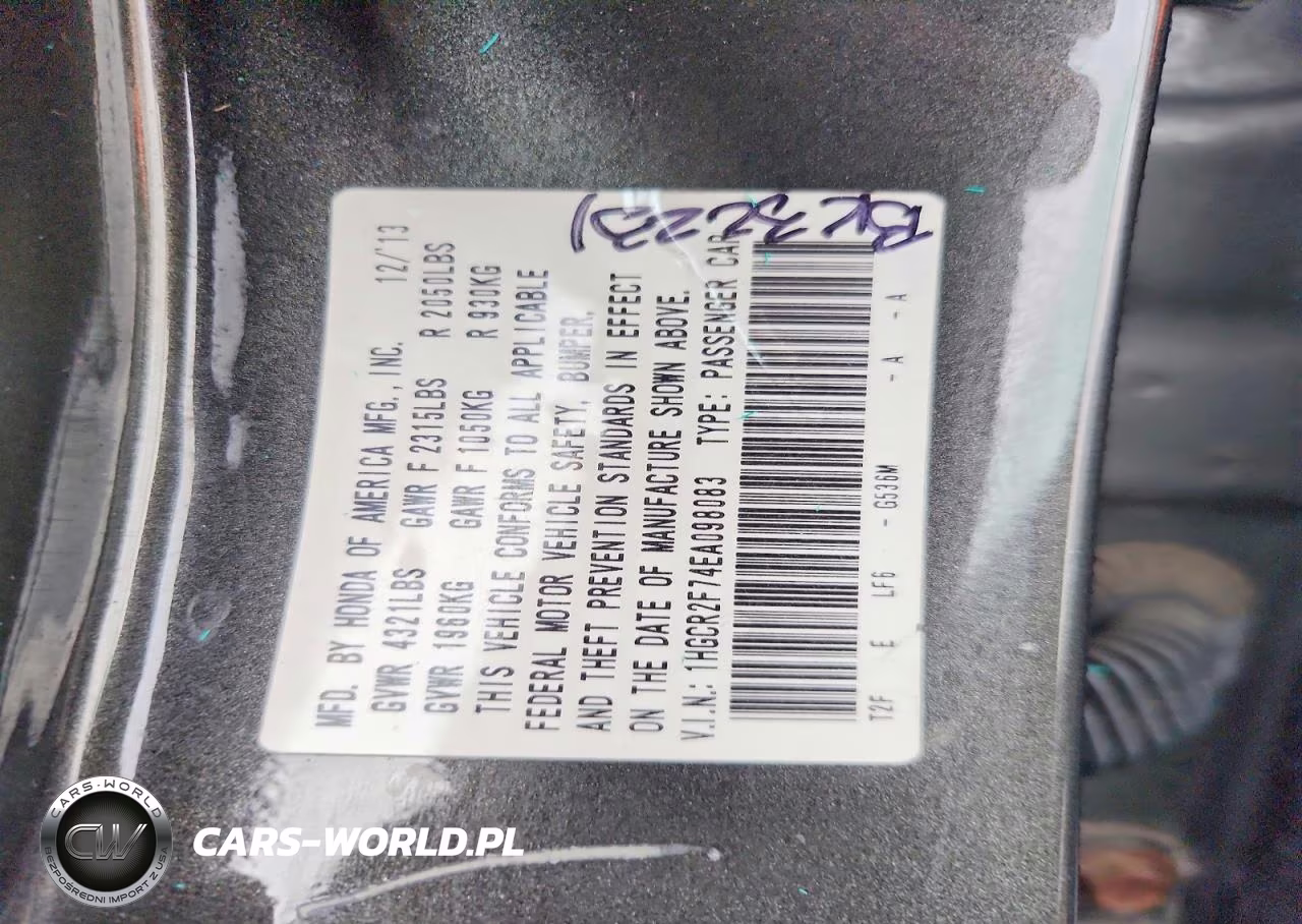 2014 Honda Accord Ex VIN:1HGCR2F74EA098083 - 12