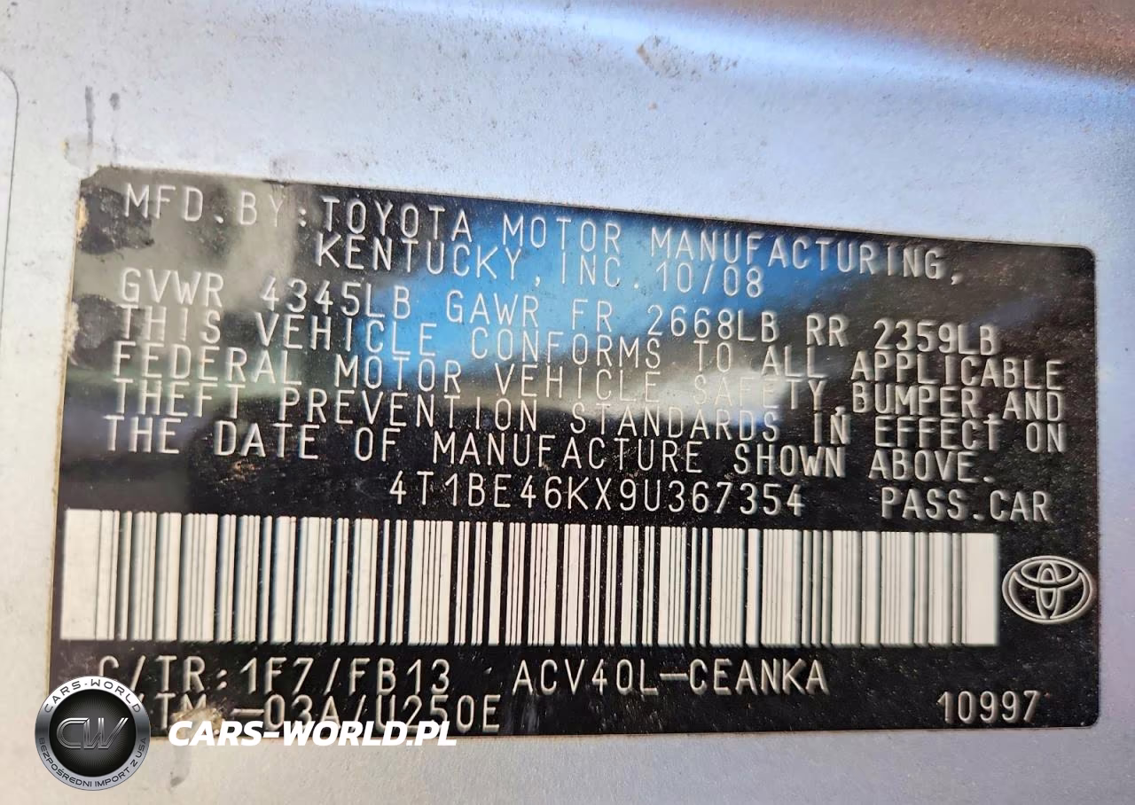 2009 Toyota Camry Le VIN:4T1BE46KX9U367354 - 13