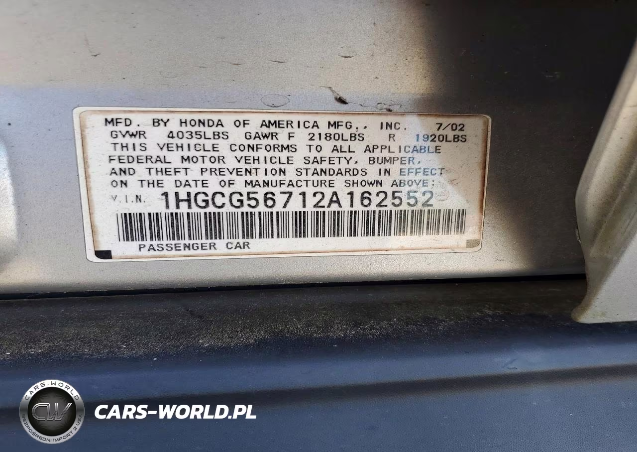 2002 Honda Accord Se VIN:1HGCG56712A162552 - 12