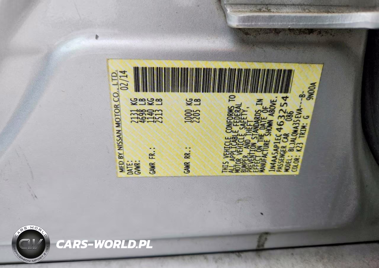 2014 Nissan Maxima 3.5 S VIN:1N4AA5AP1EC463254 - 12