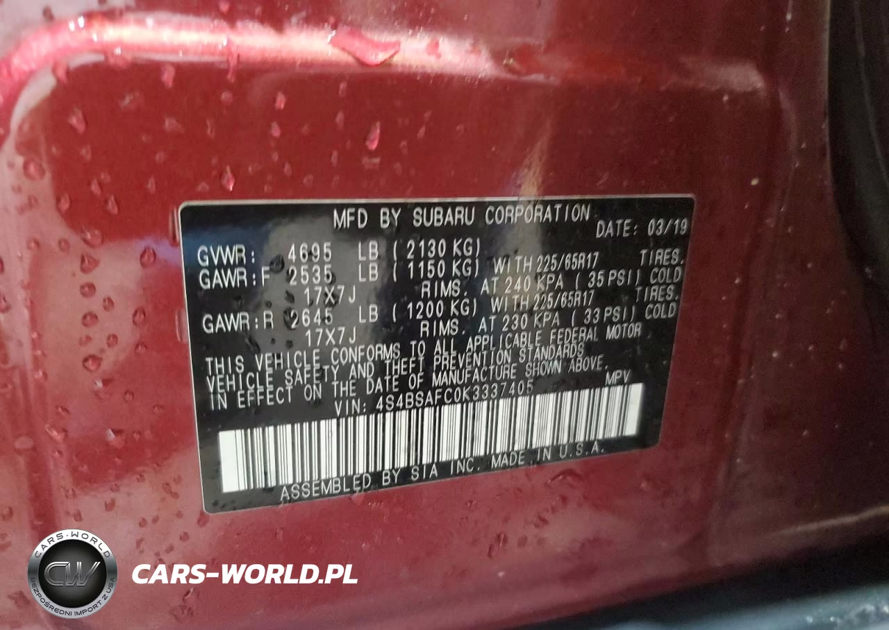 2019 Subaru Outback 2.5I Premium VIN:4S4BSAFC0K3337405 - 12