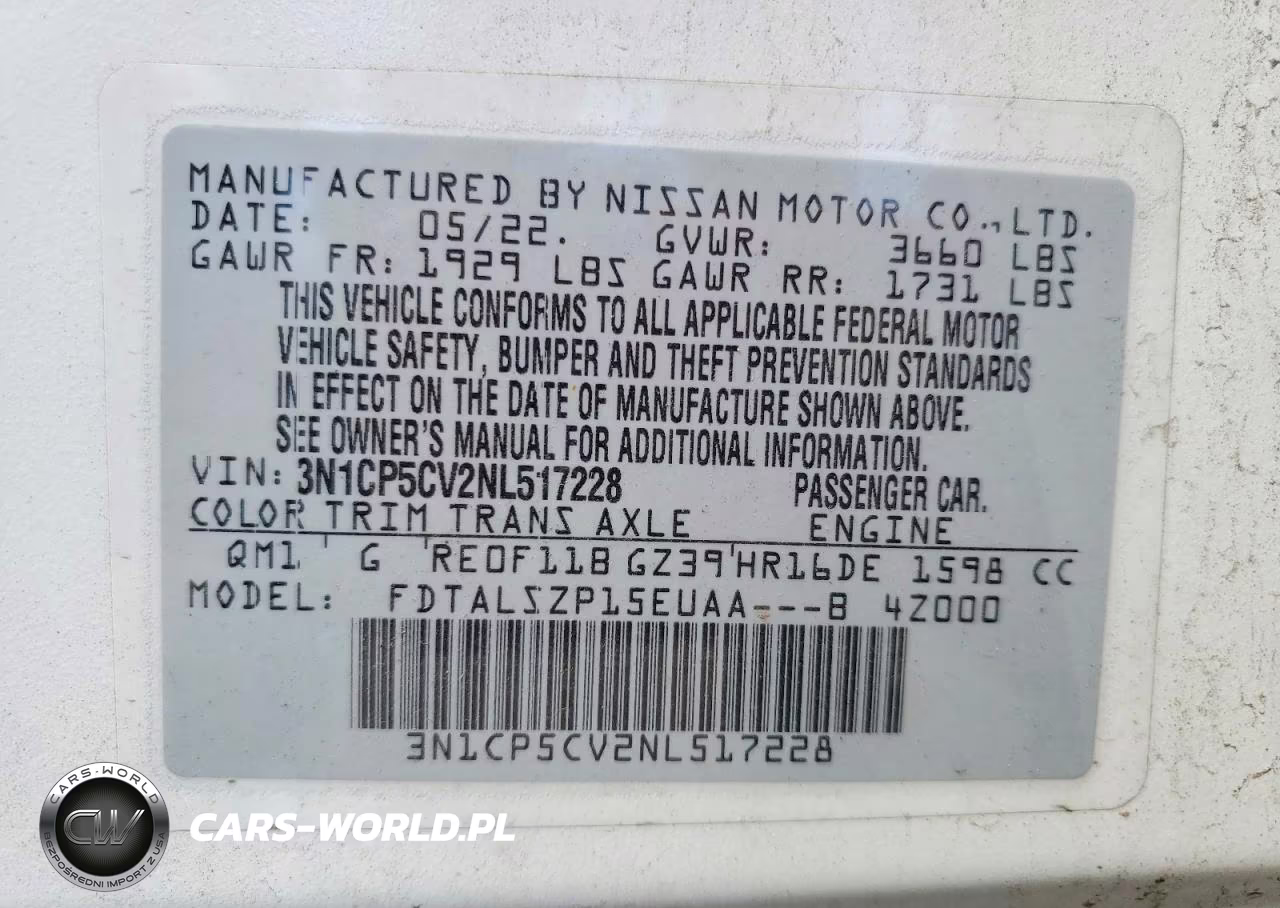 2022 Nissan Kicks Sv VIN:3N1CP5CV2NL517228 - 13