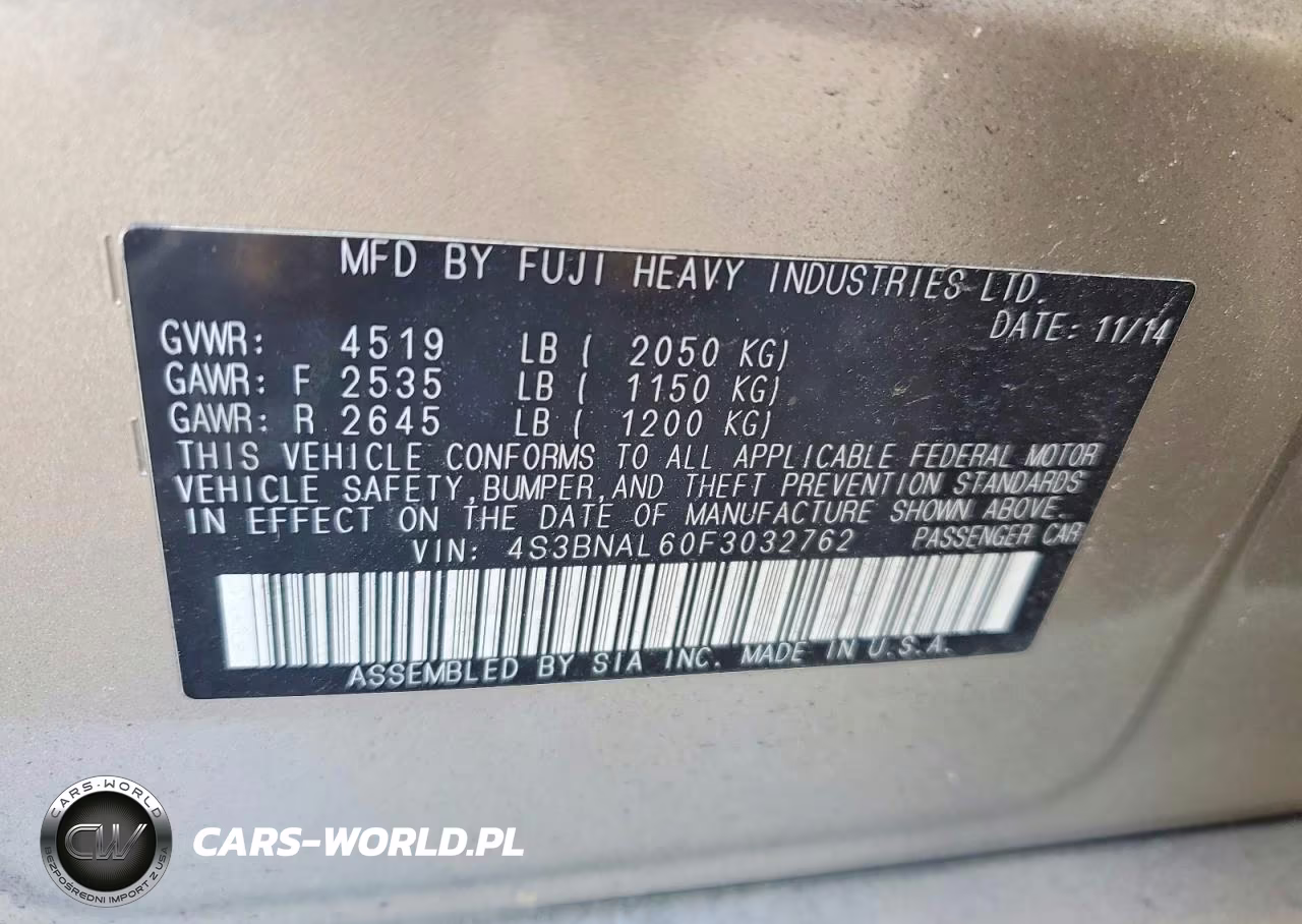 2015 Subaru Legacy 2.5I Limited VIN:4S3BNAL60F3032762 - 12