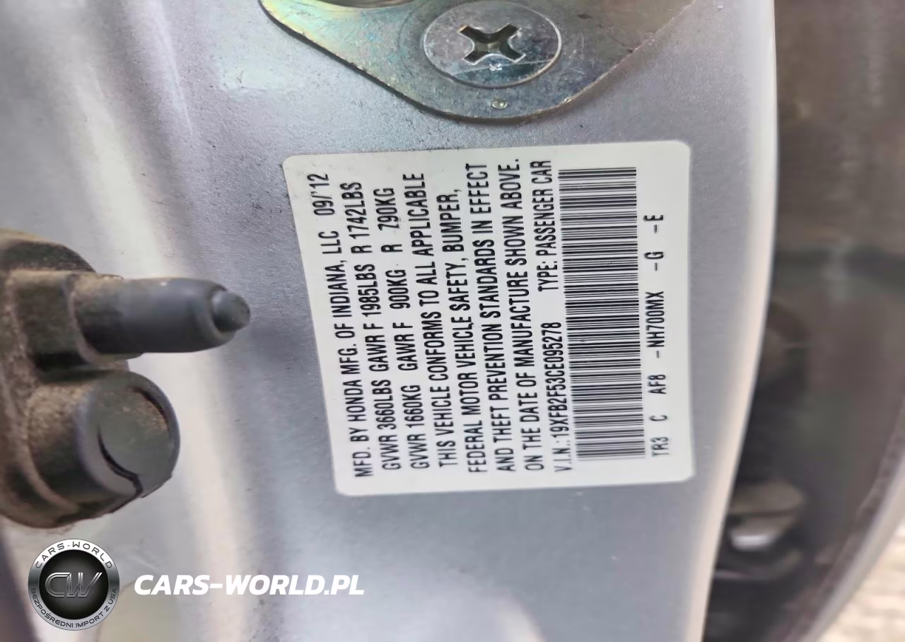 2012 Honda Civic Lx VIN:19XFB2F53CE095278 - 12
