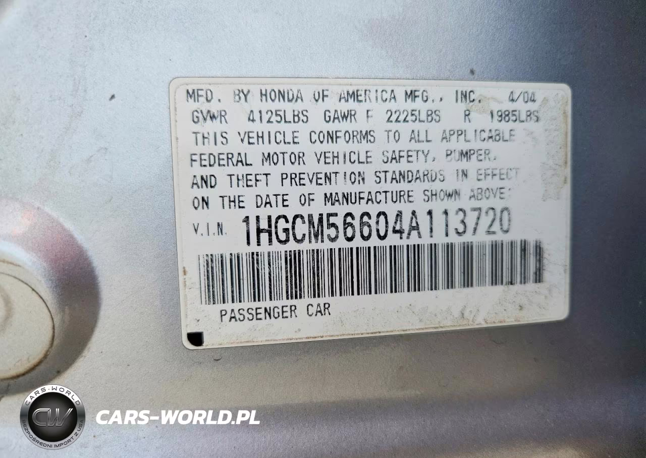 2004 Honda Accord Ex VIN:1HGCM56604A113720 - 12