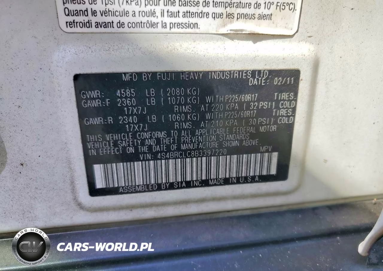 2011 Subaru Outback 2.5I Limited VIN:4S4BRCLC8B3397220 - 12
