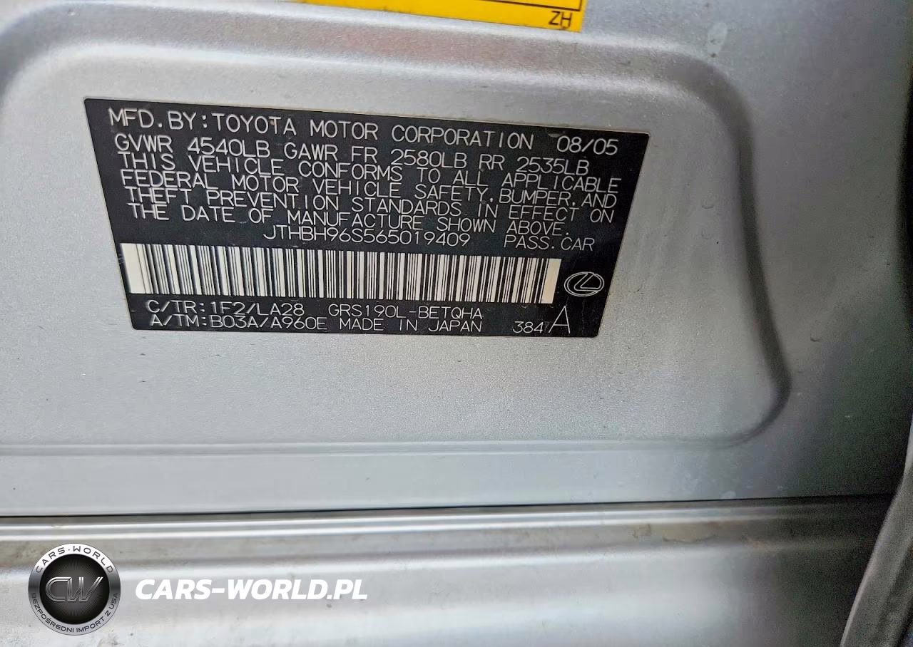2006 Lexus Gs 300 VIN:JTHBH96S565019409 - 12
