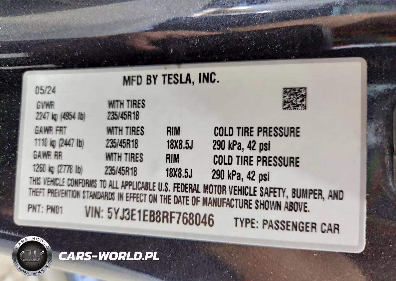 2024 Tesla Model 3 VIN:5YJ3E1EB8RF768046 - 12