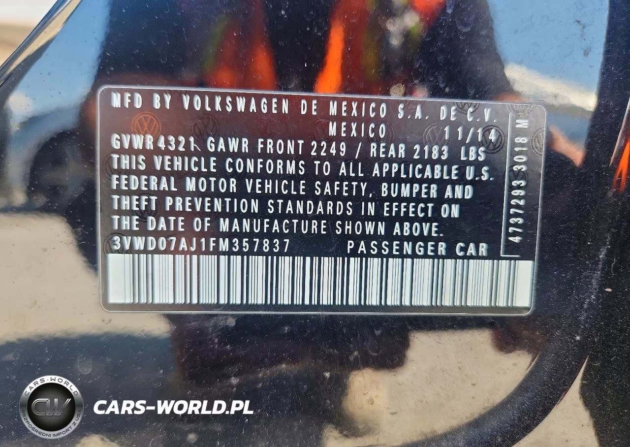 2015 Volkswagen Jetta Se VIN:3VWD07AJ1FM357837 - 12