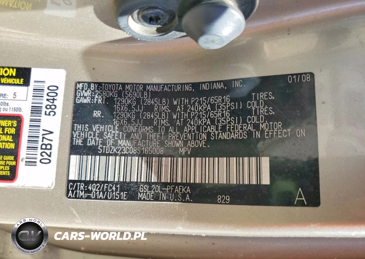 2008 Toyota Sienna Le 7-Passenger VIN:5TDZK23C08S165008 - 14
