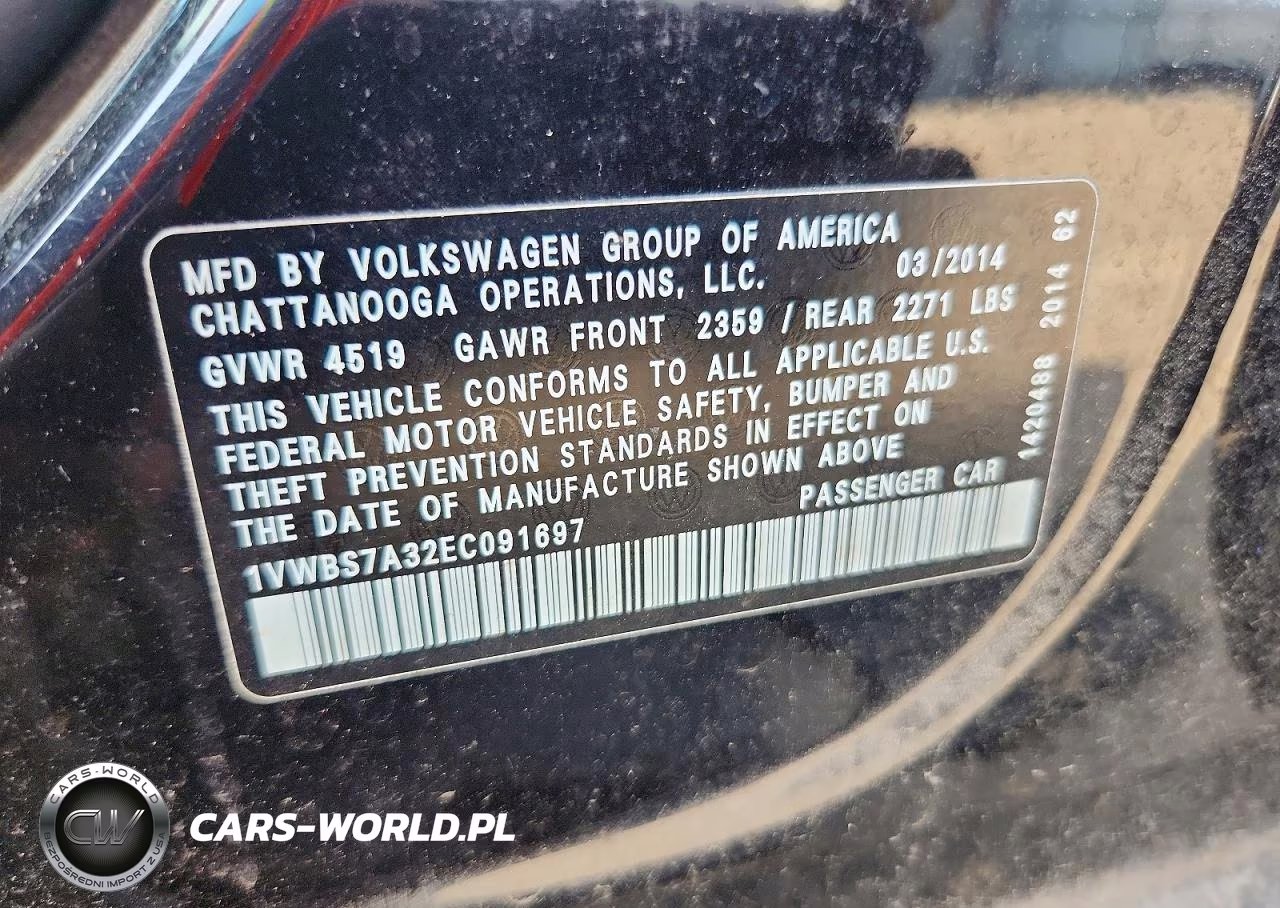 2014 Volkswagen Passat Se VIN:1VWBS7A32EC091697 - 12