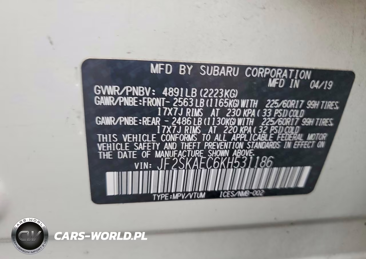 2019 Subaru Forester Premium VIN:JF2SKAEC6KH531186 - 13