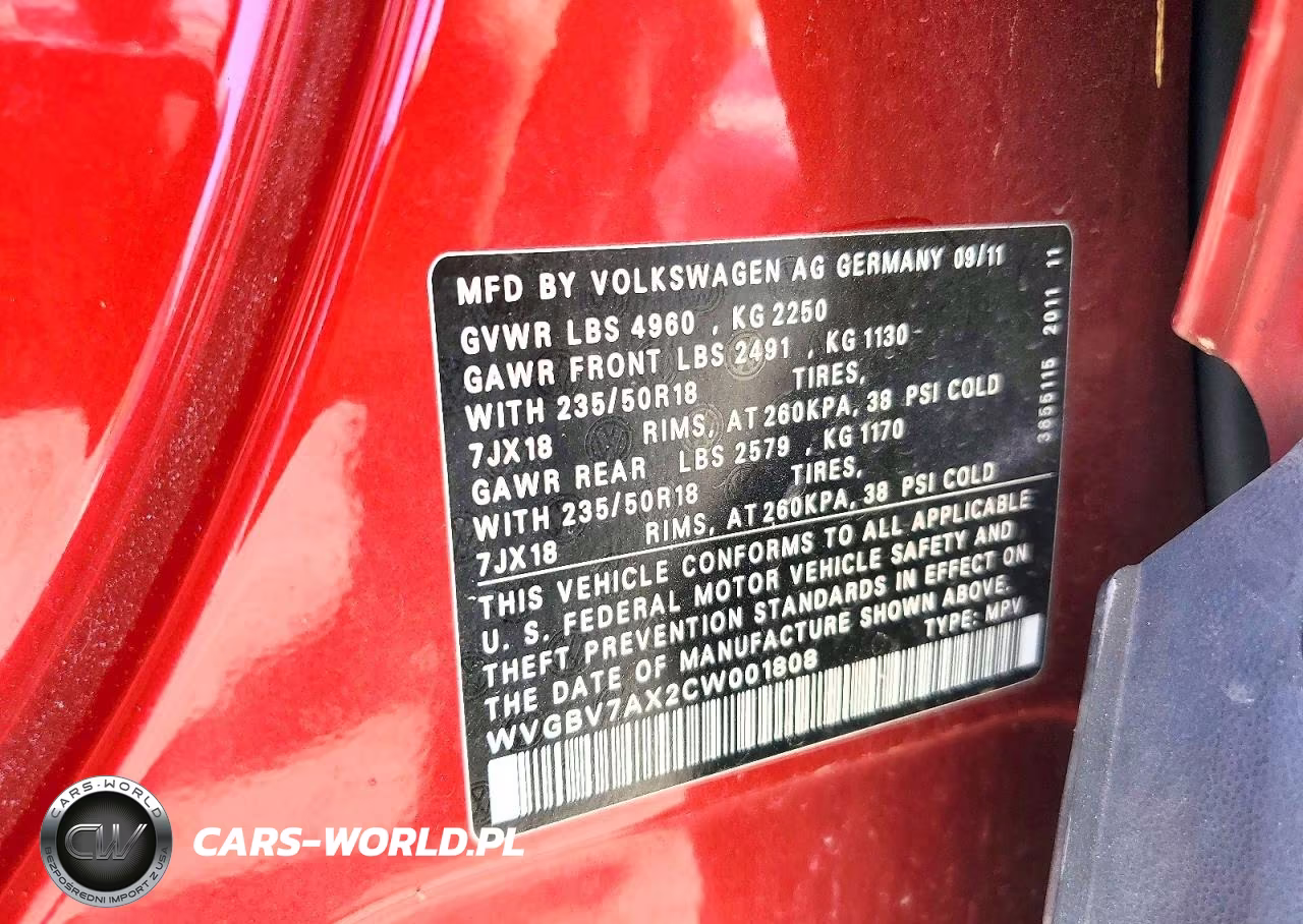 2012 Volkswagen Tiguan S VIN:WVGBV7AX2CW001808 - 12