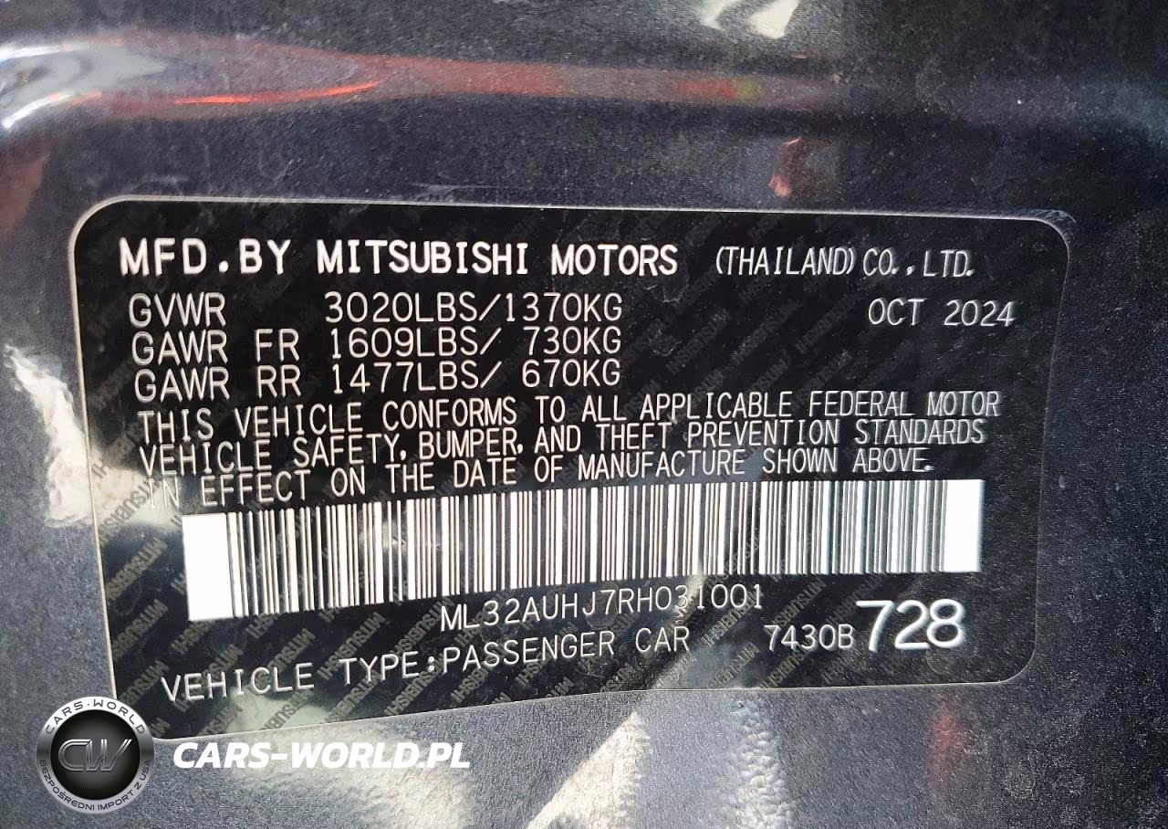 2024 Mitsubishi Mirage Es VIN:ML32AUHJ7RH031001 - 12