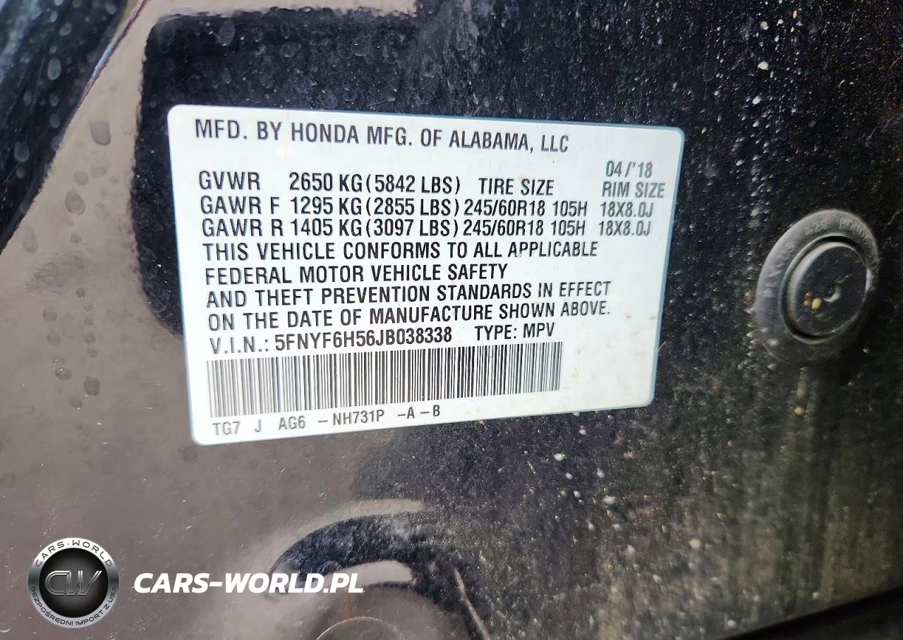 2018 Honda Pilot Exl VIN:5FNYF6H56JB038338 - 13