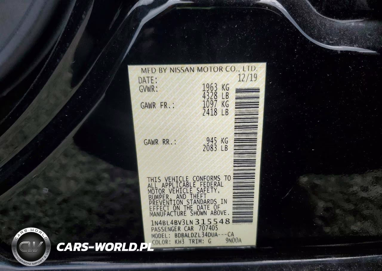 2020 Nissan Altima S VIN:1N4BL4BV3LN315548 - 13