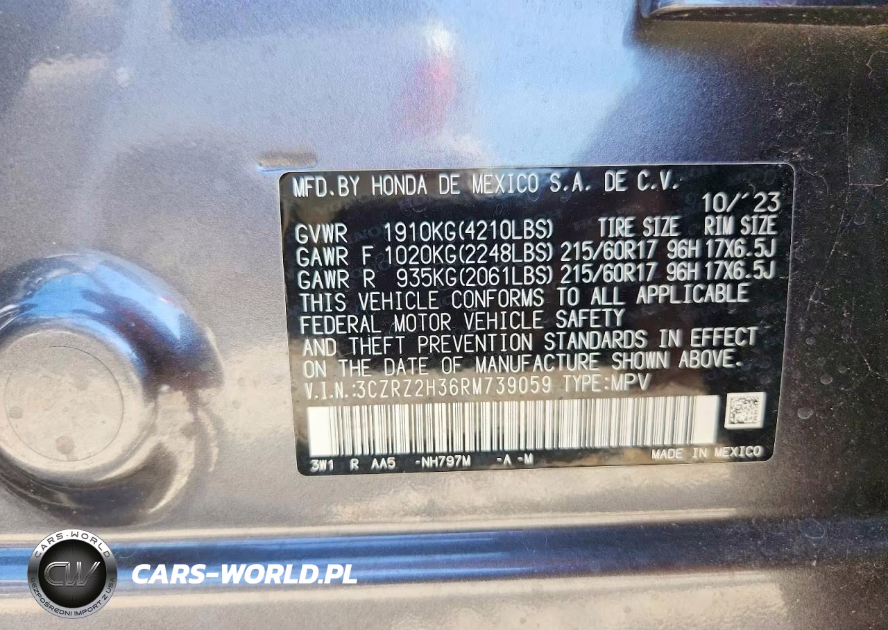 2024 Honda Hr-V Lx VIN:3CZRZ2H36RM739059 - 14