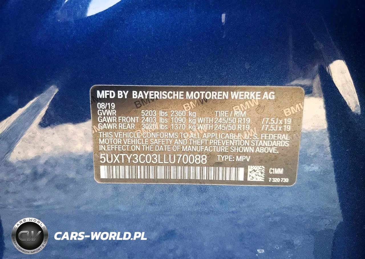 2020 BMW X3 Sdrive30I VIN:5UXTY3C03LLU70088 - 12