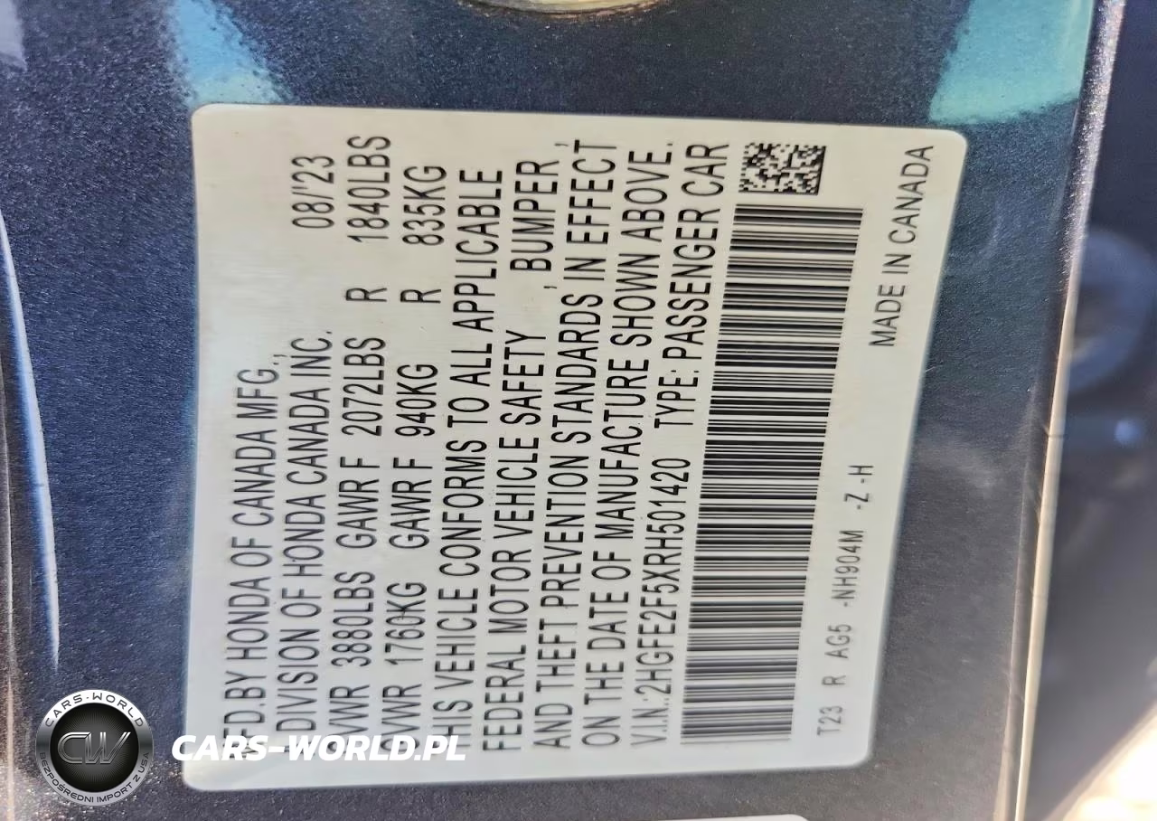 2024 Honda Civic Sport VIN:2HGFE2F5XRH501420 - 12