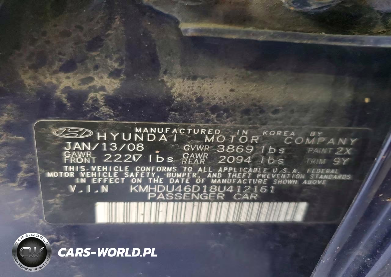 2008 Hyundai Elantra Gls VIN:KMHDU46D18U412161 - 12