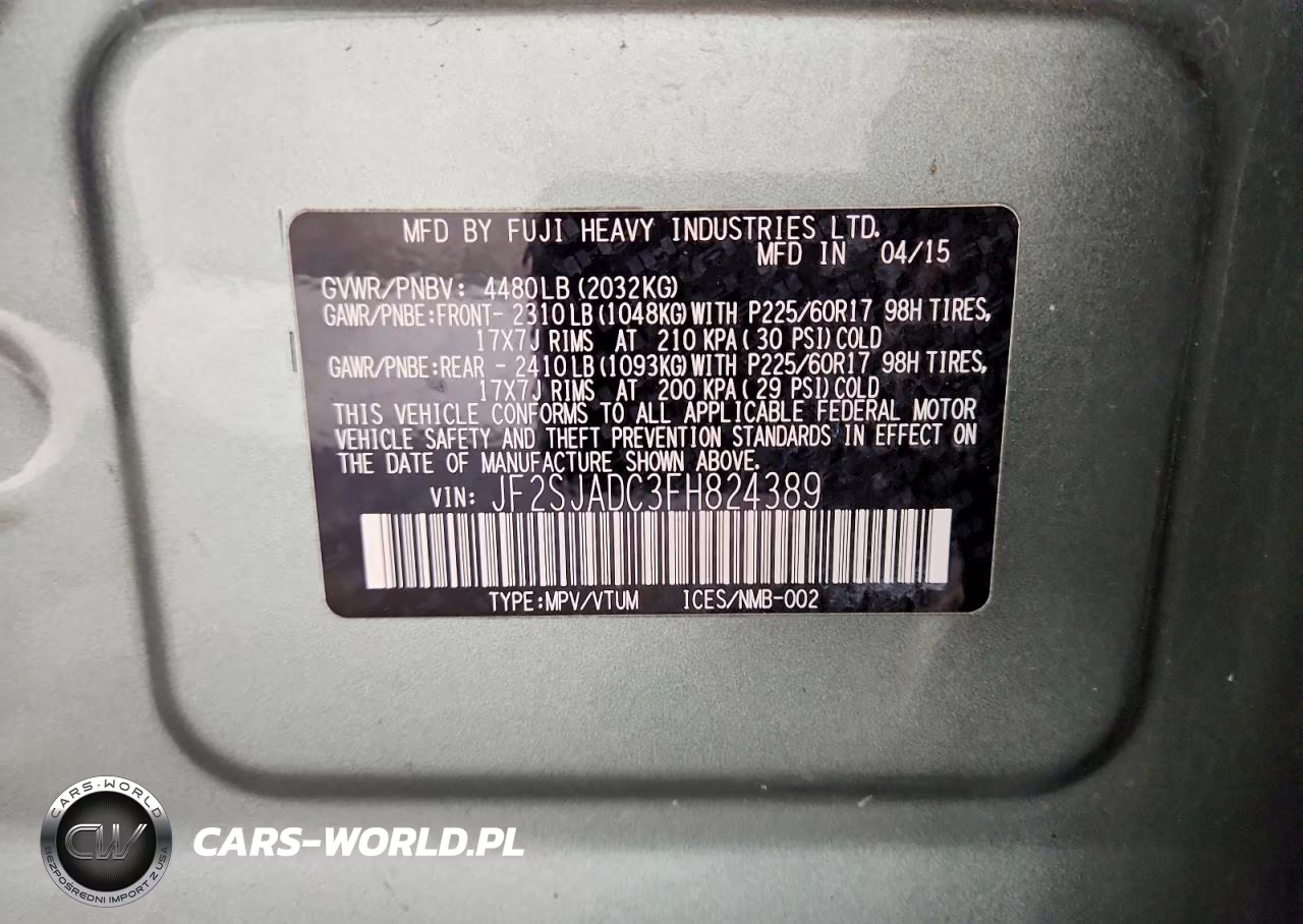2015 Subaru Forester 2.5I Premium VIN:JF2SJADC3FH824389 - 14