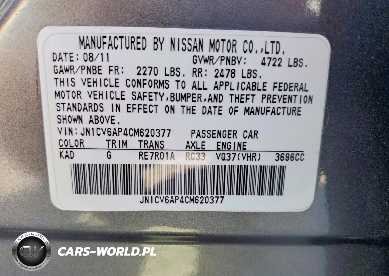 2012 Infiniti G37 Sedan Journey VIN:JN1CV6AP4CM620377 - 12