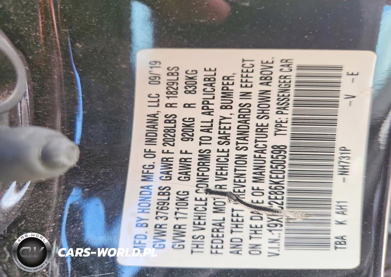 2019 Honda Civic Sport VIN:19XFC2E86KE050598 - 12