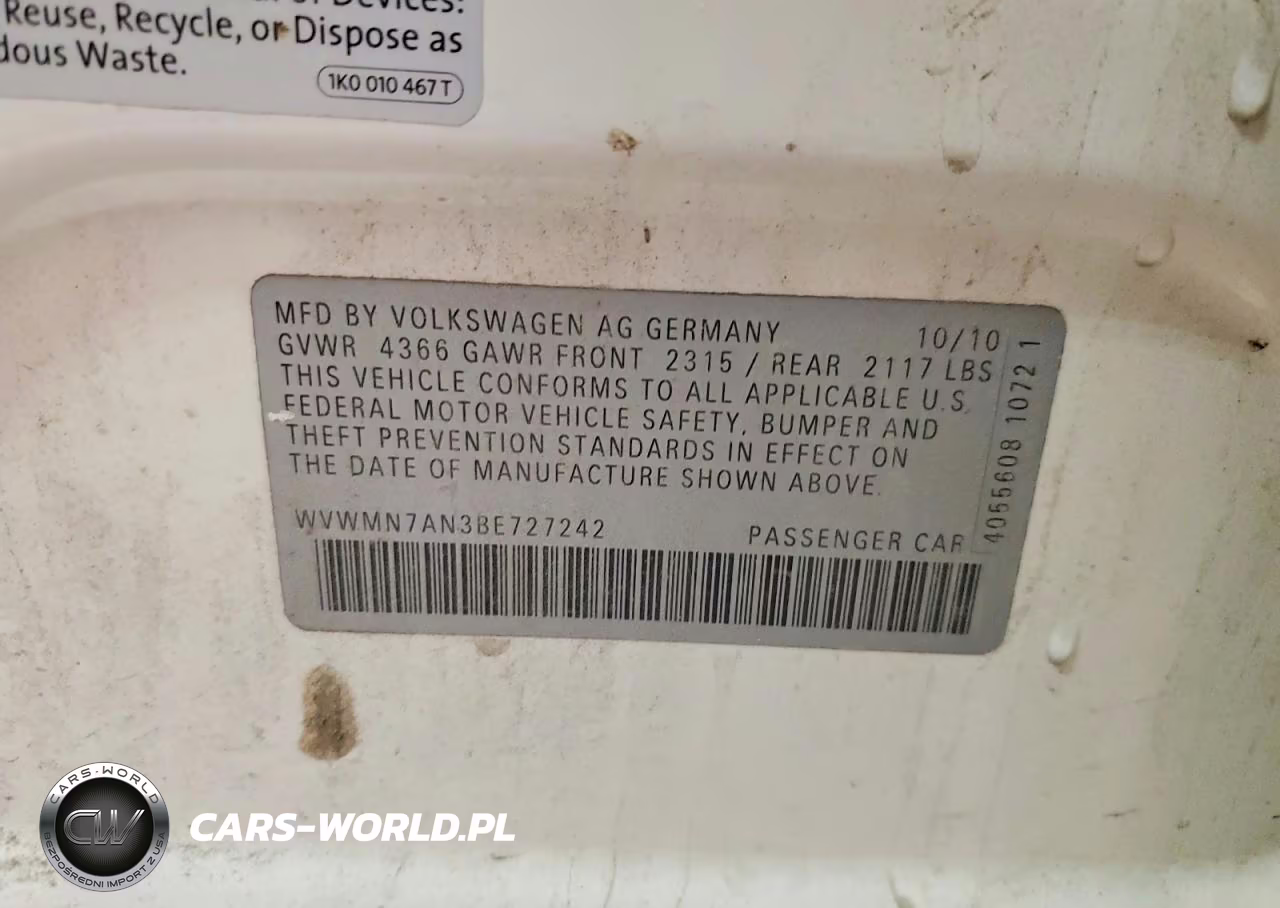 2011 Volkswagen Cc Sport VIN:WVWMN7AN3BE727242 - 13