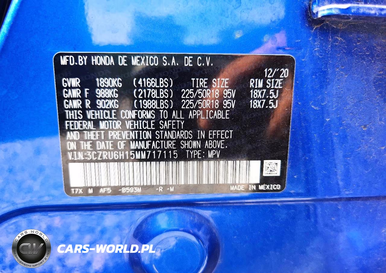 2021 Honda Hr-V Sport VIN:3CZRU6H15MM717115 - 12
