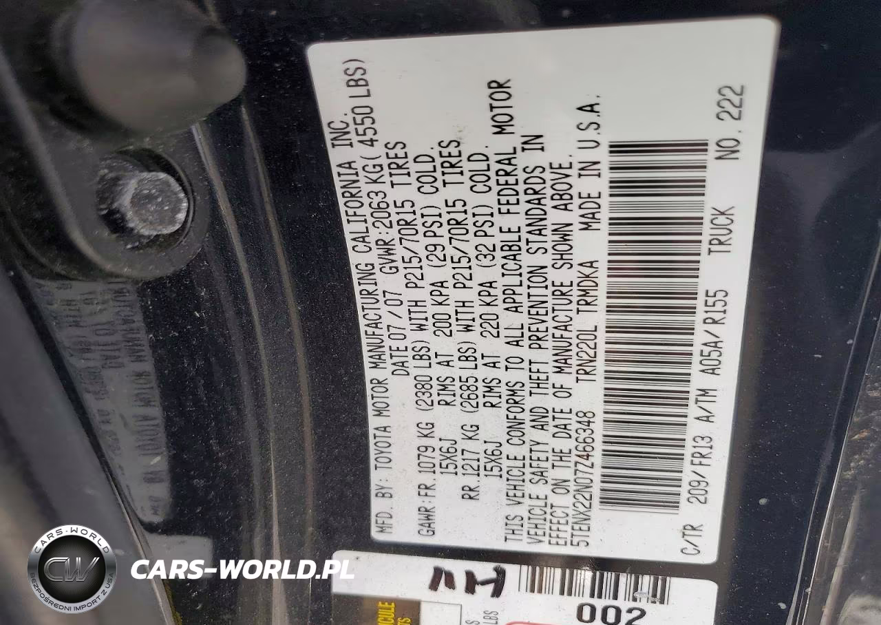 2007 Toyota Tacoma Base VIN:5TENX22N07Z466348 - 12