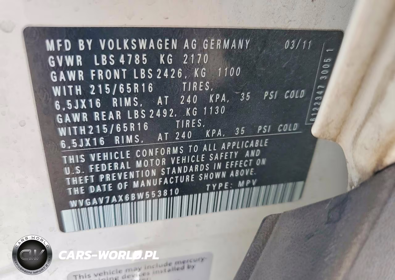 2011 Volkswagen Tiguan S VIN:WVGAV7AX6BW553810 - 12