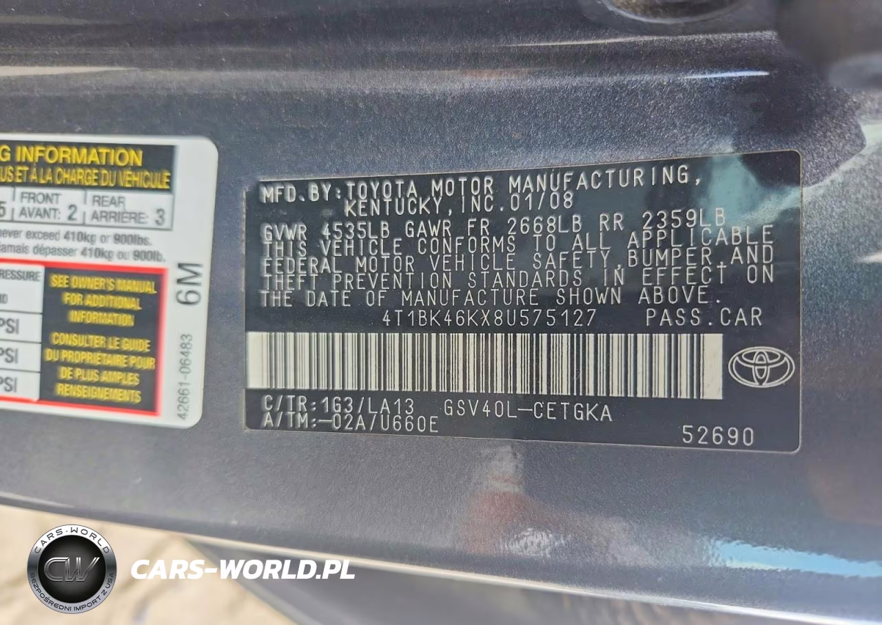 2008 Toyota Camry Xle V6 VIN:4T1BK46KX8U575127 - 12