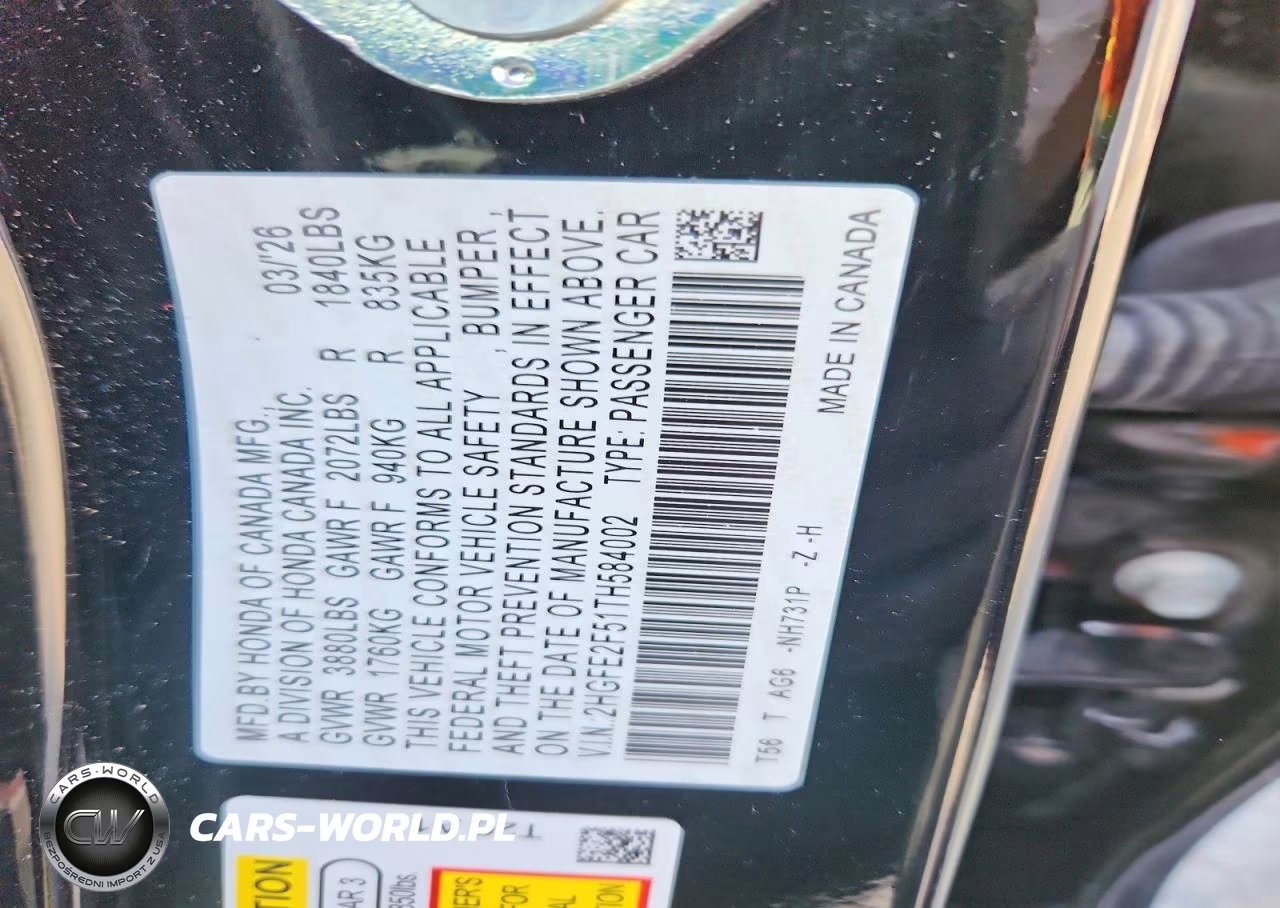 2026 Honda Civic Sport VIN:2HGFE2F51TH584002 - 12